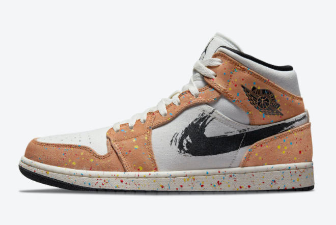Air Jordan 1 Mid SE 'Brushstroke' Sail/Black-Cider-Chile Red | Limited Edition Fashion Sneakers