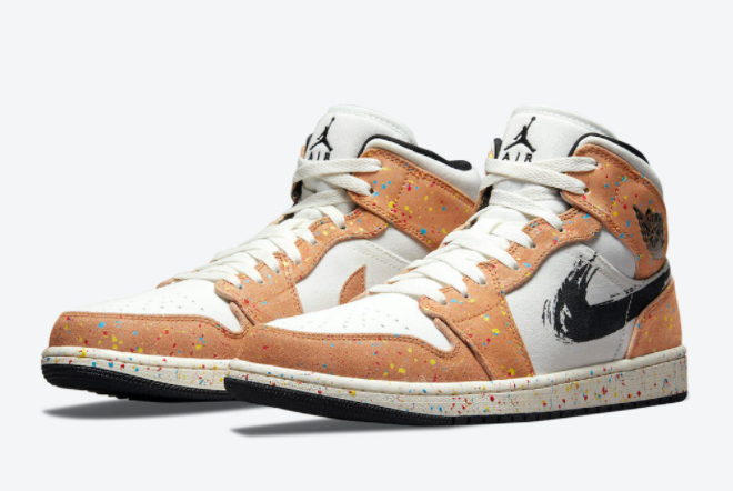 Air Jordan 1 Mid SE 'Brushstroke' Sail/Black-Cider-Chile Red | Limited Edition Fashion Sneakers