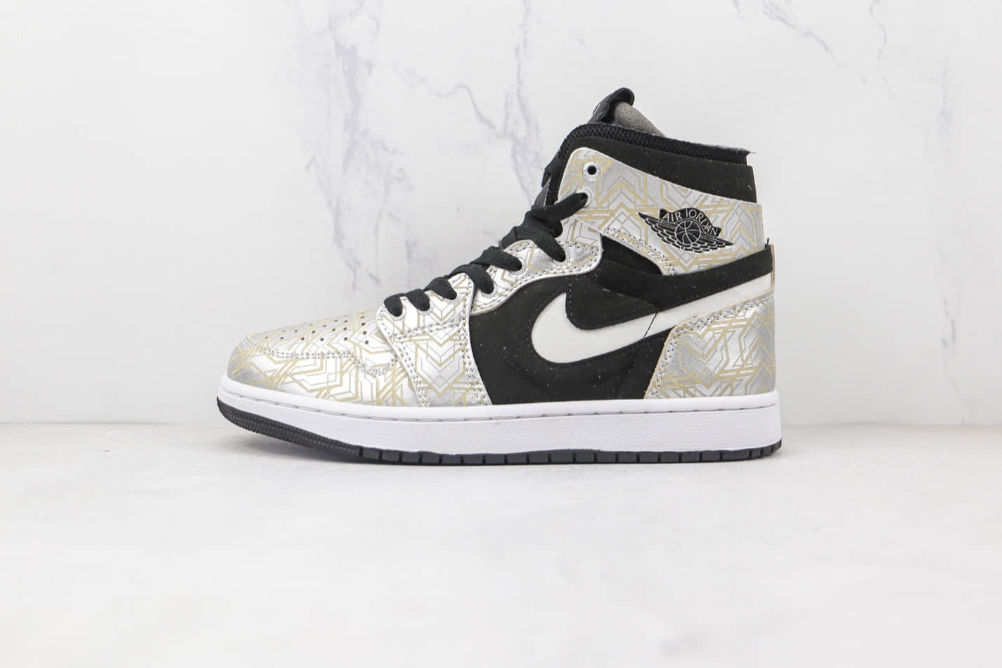 Air Jordan 1 Zoom CMFT Metallic Silver Black Gold White DQ0659-800 - Stylish and Sophisticated Sneakers for Men and Women