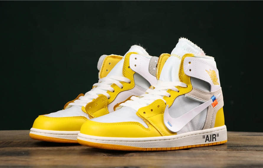 2019 Air Jordan 1 x Off White NRG White Dark Powder Yellow Cone - Limited Edition Sneakers for Sale 2019 Air Jordan 1 x Off White NRG White Dark Powder Yellow Cone - Limited Edition Sneakers for Sale