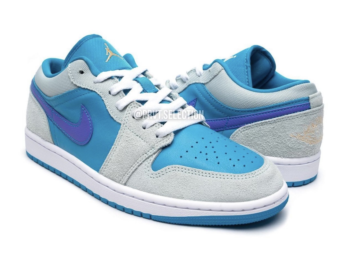 Nike Air Jordan 1 Low Aquatone Concord-Light Bone-Celestial Gold-White - Stylish and Trendy Sneakers