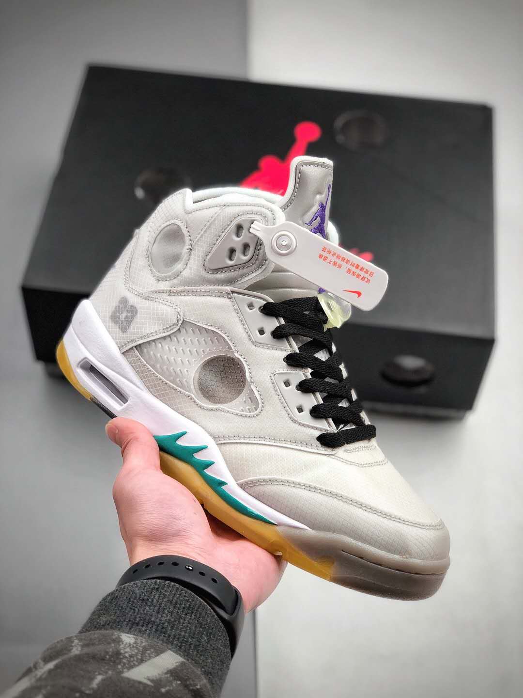 OFF WHITE x Air Jordan 5 Grey Green White CT8480 105