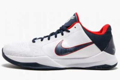 Nike Zoom Kobe 5 'USA' White/Obsidian-Sport Red 386430-103 - Stylish and Patriotic Basketball Sneakers