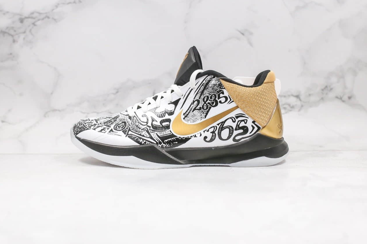 Nike Zoom Kobe V Proyro Black Month White Gold CT8044-100 - Shop Now For Premium Kobe Basketball Shoes!