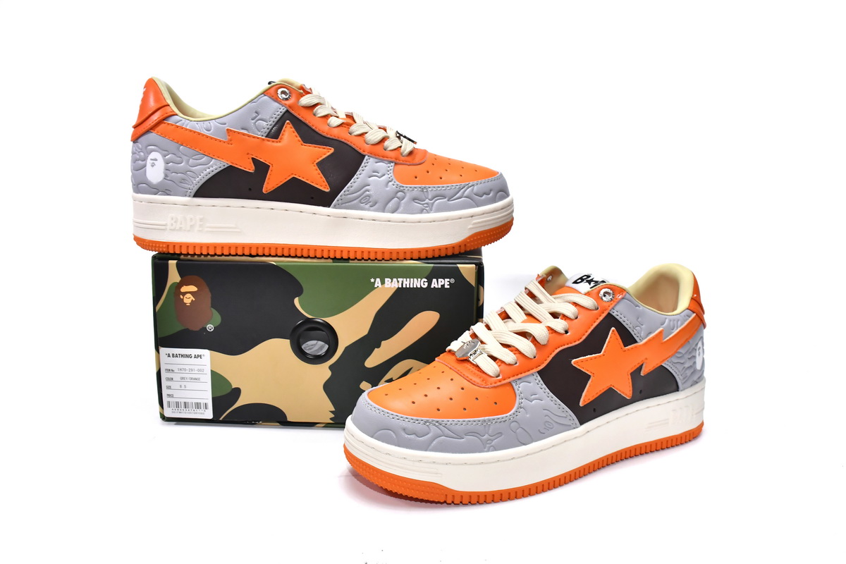 A Bathing Ape Bape Sta Low Grey Orange 1H70-291-002 - Stylish and Trendy Sneakers
