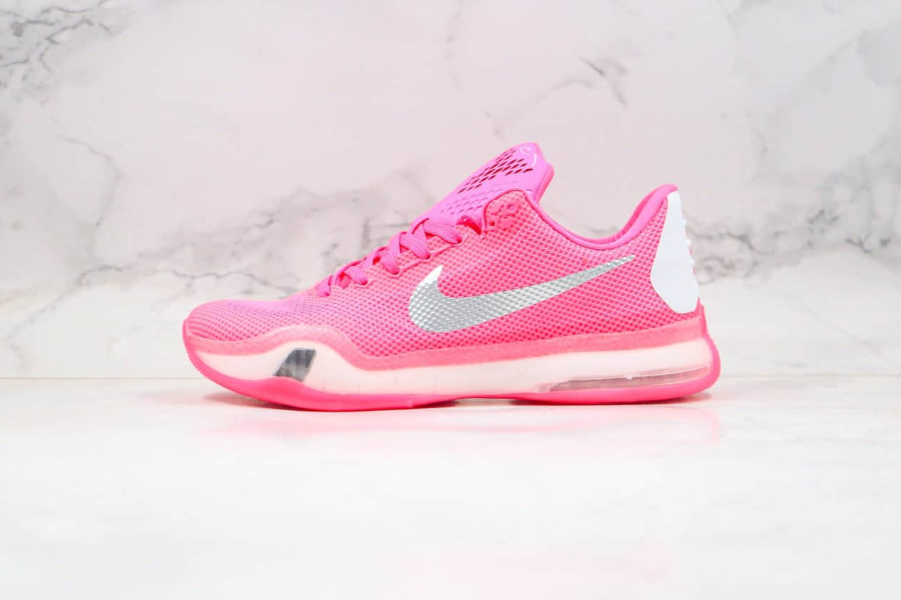 Nike Kobe 10 Think Pink Silver White Mens Basketball Shoes - 745334-116