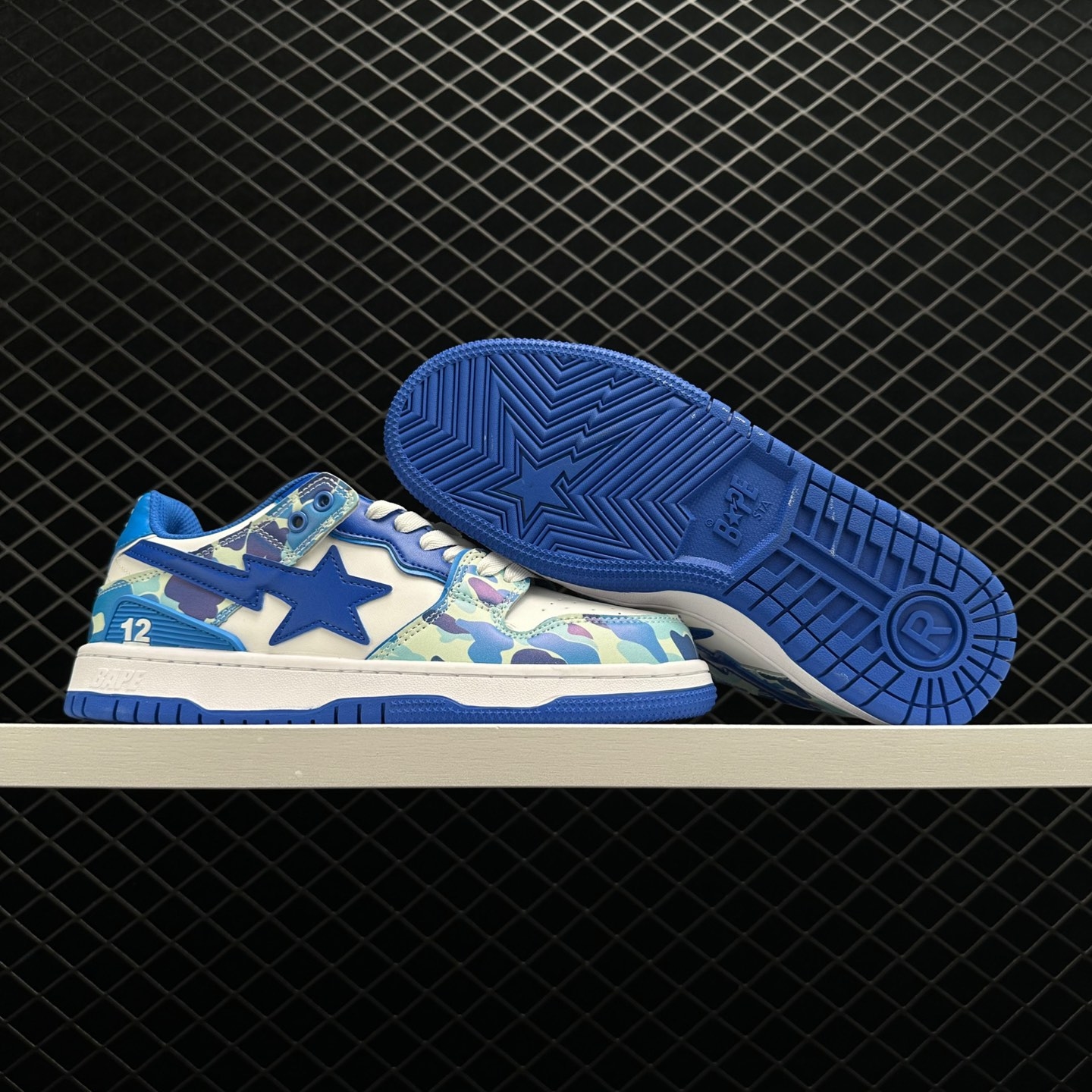 A Bathing Ape Bape SK8 12 Leather Low 'White Blue' Sneakers for Men